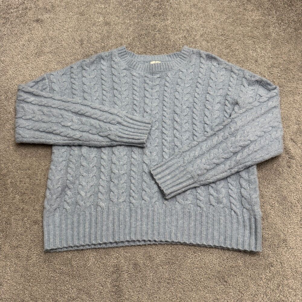 Joie Cable Knit Pullover Crewneck Sweater Womens Small Light Blue Stretch Casual
